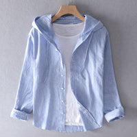 Shoreline Hood | Stripe Hooded Button-Through Linen Blouse
