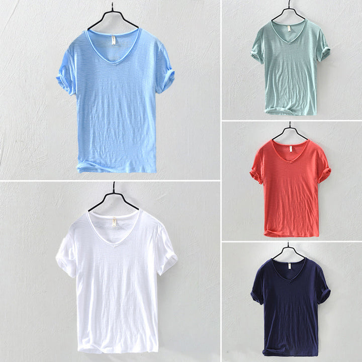 Sydney | Relaxed V-Neck Slub Cotton T Shirt