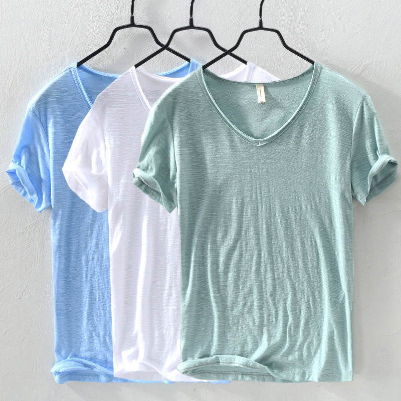 Sydney | Relaxed V-Neck Slub Cotton T Shirt