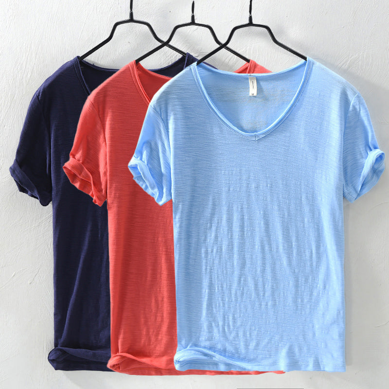 Sydney | Relaxed V-Neck Slub Cotton T Shirt