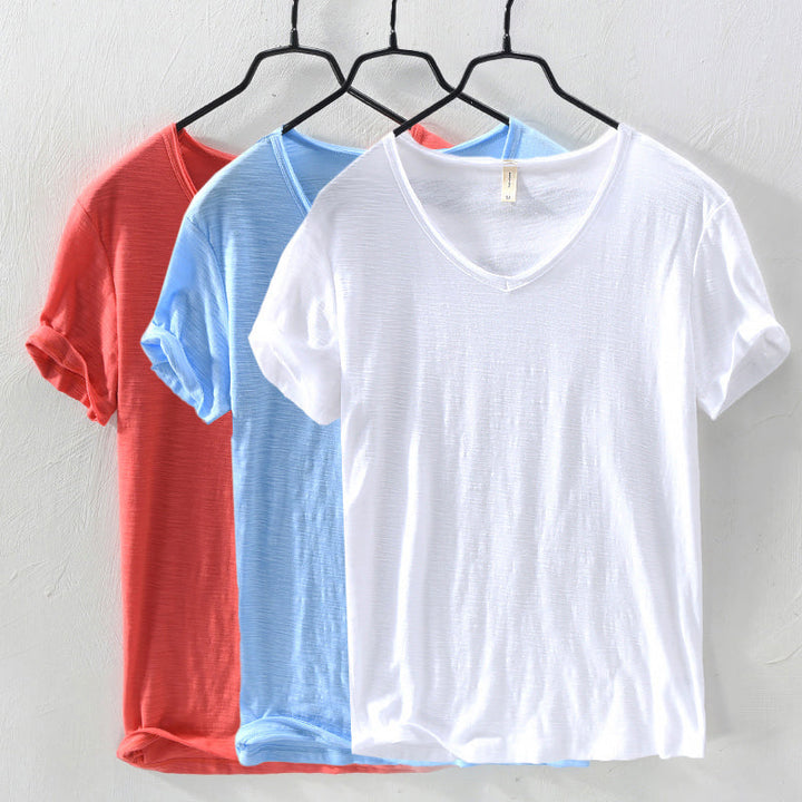 Sydney | Relaxed V-Neck Slub Cotton T Shirt