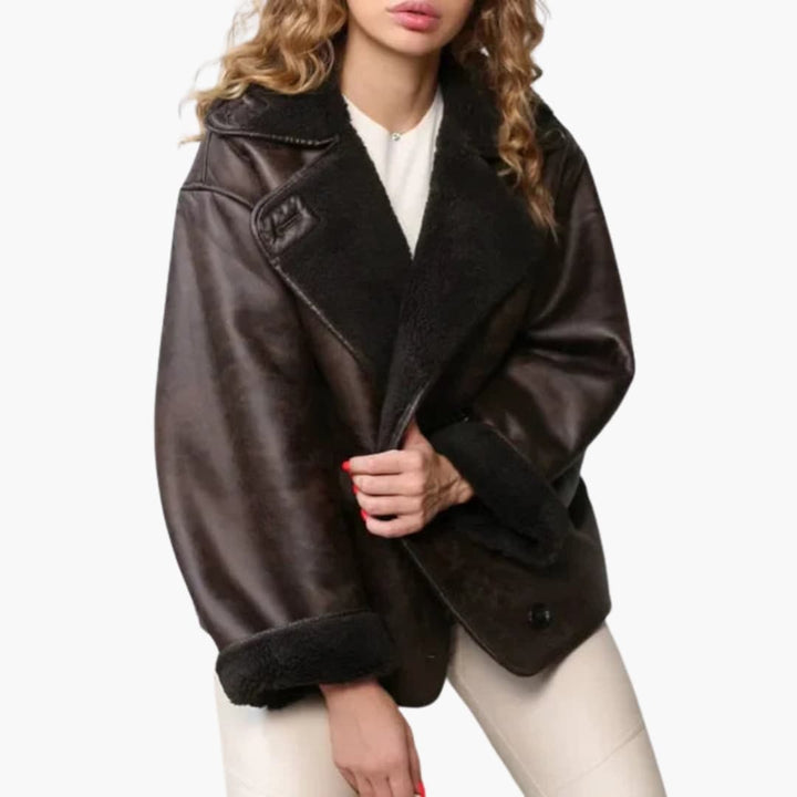 Velora | Oversized Sherpa-Lined Women's Leather Jackets
