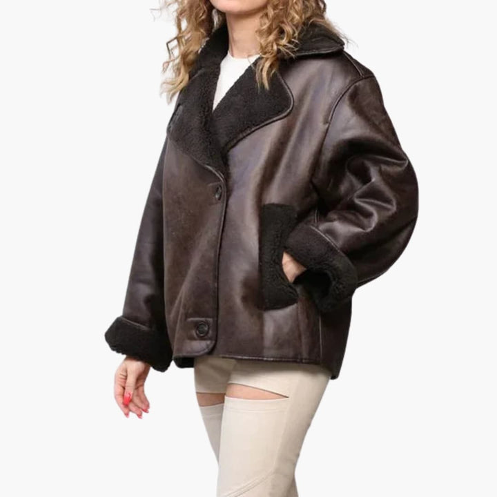 Velora | Oversized Sherpa-Lined Women's Leather Jackets