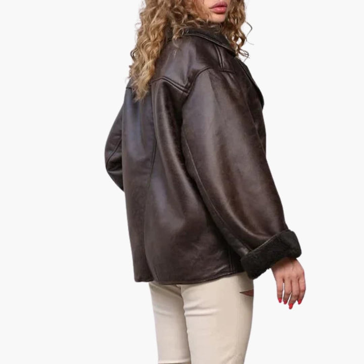 Velora | Oversized Sherpa-Lined Women's Leather Jackets