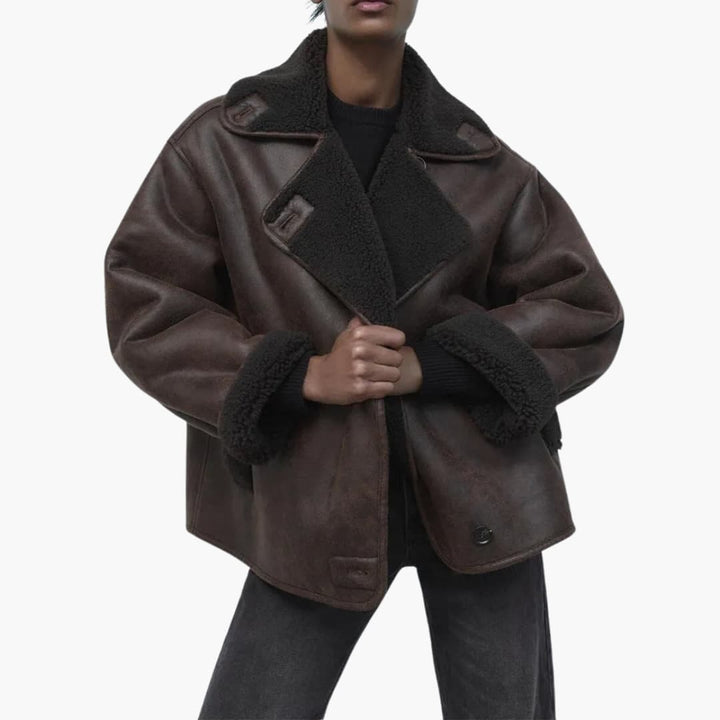 Velora | Oversized Sherpa-Lined Women's Leather Jackets