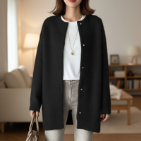 Rebecca | Longline Collarless Snap-Button Women's Cardigans