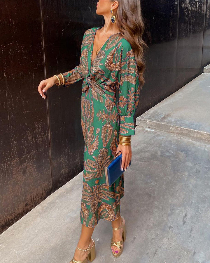 Indra | Paisley Print Twist-Front Midi Summer Dress