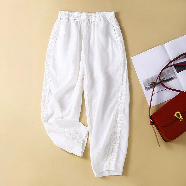Laceline | Lace-Trim Side Panel Women's Linen Pants