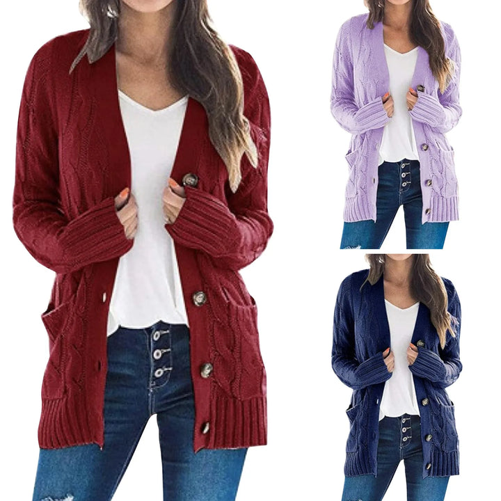 Brennan | Cable Knit Button-Down Pocket Women's Cardigans