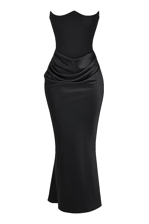 Valentina | One Shoulder Corset Maxi Dress with Draped Skirt