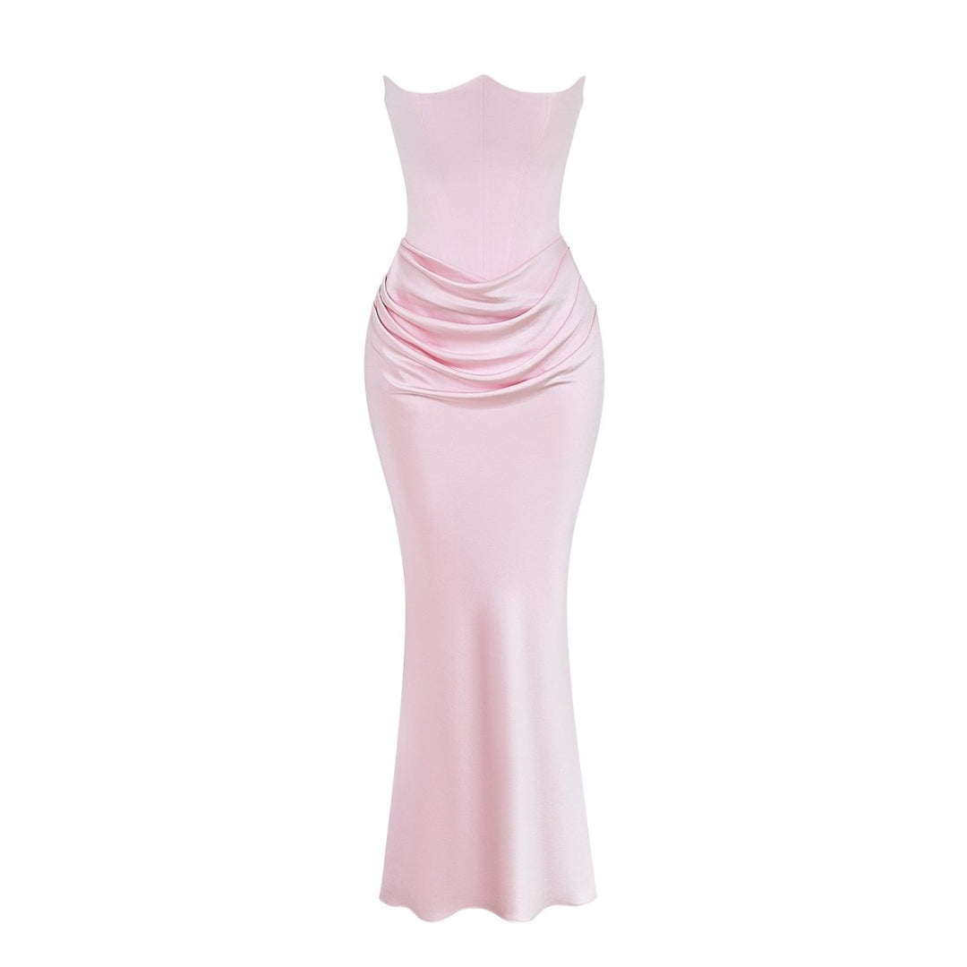 Valentina | One Shoulder Corset Maxi Dress with Draped Skirt