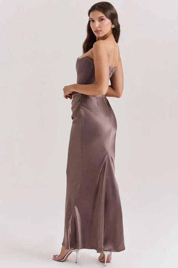 Valentina | One Shoulder Corset Maxi Dress with Draped Skirt