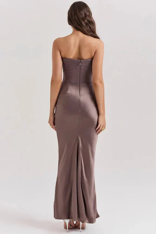 Valentina | One Shoulder Corset Maxi Dress with Draped Skirt
