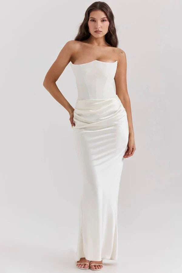 Valentina | One Shoulder Corset Maxi Dress with Draped Skirt