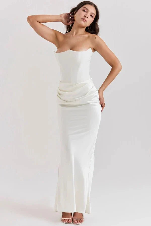 Valentina | One Shoulder Corset Maxi Dress with Draped Skirt