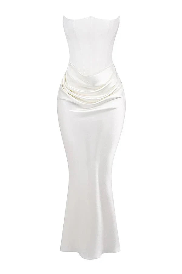 Valentina | One Shoulder Corset Maxi Dress with Draped Skirt