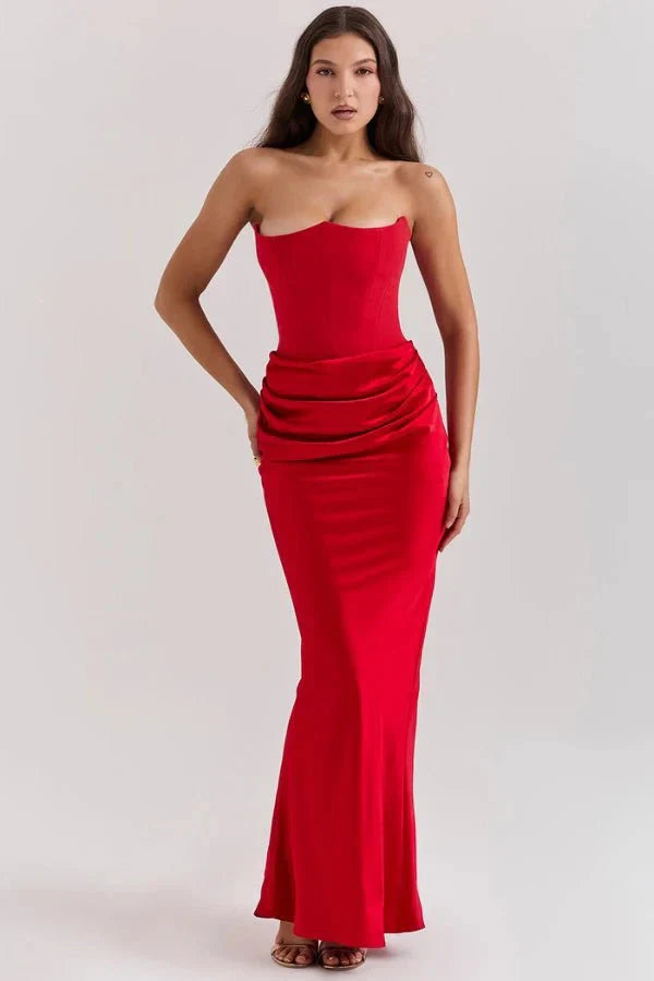 Valentina | One Shoulder Corset Maxi Dress with Draped Skirt