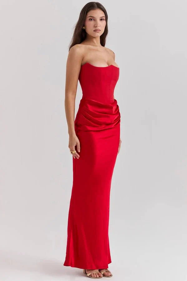 Valentina | One Shoulder Corset Maxi Dress with Draped Skirt
