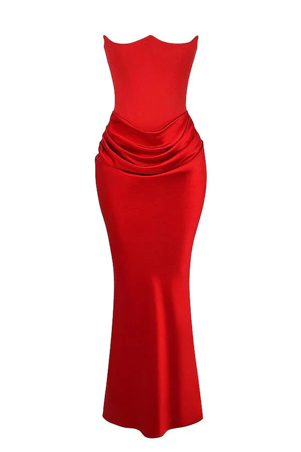 Valentina | One Shoulder Corset Maxi Dress with Draped Skirt
