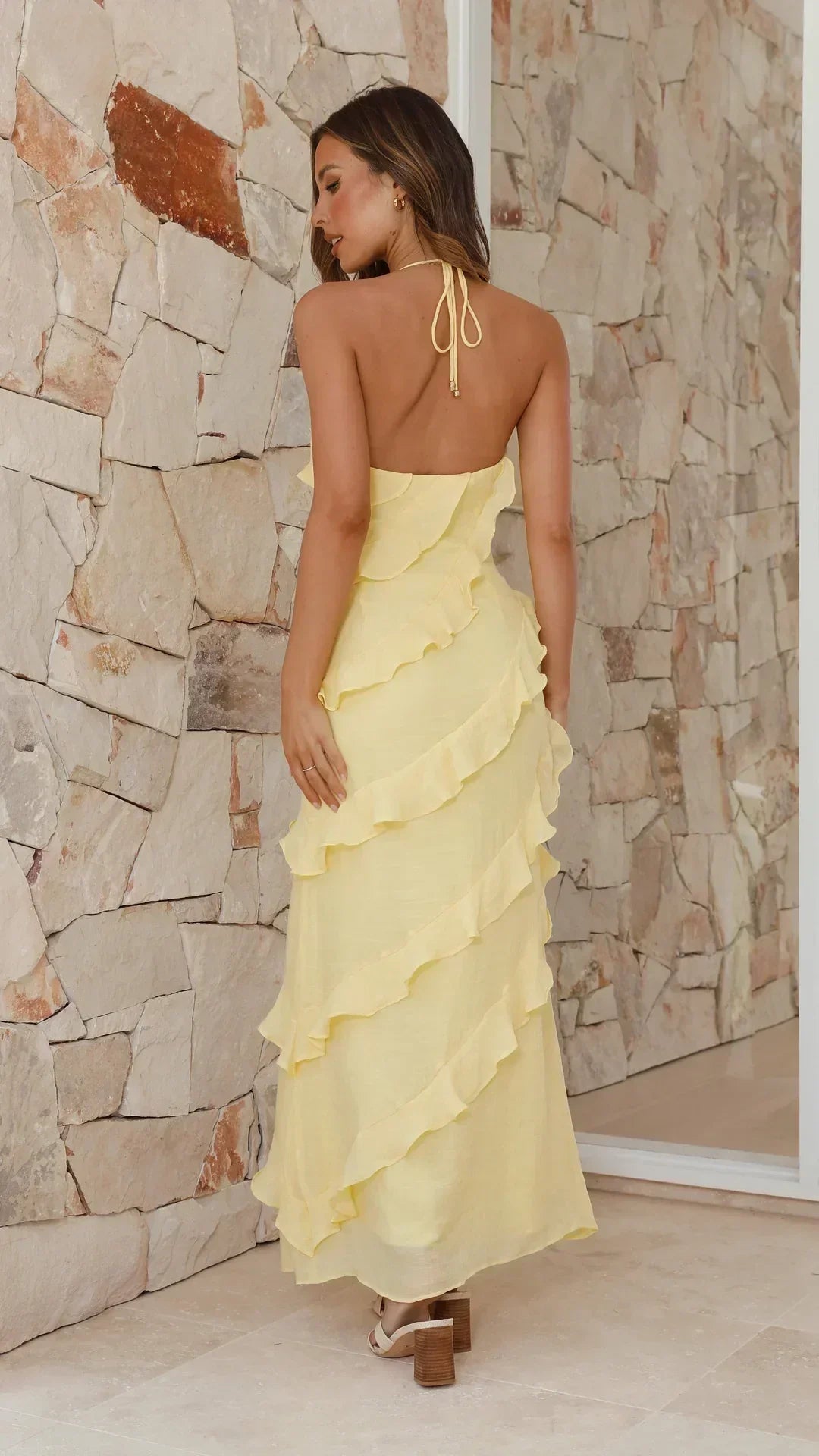 Bellamy | Halter Neck Tiered Ruffle Formal Maxi Dress