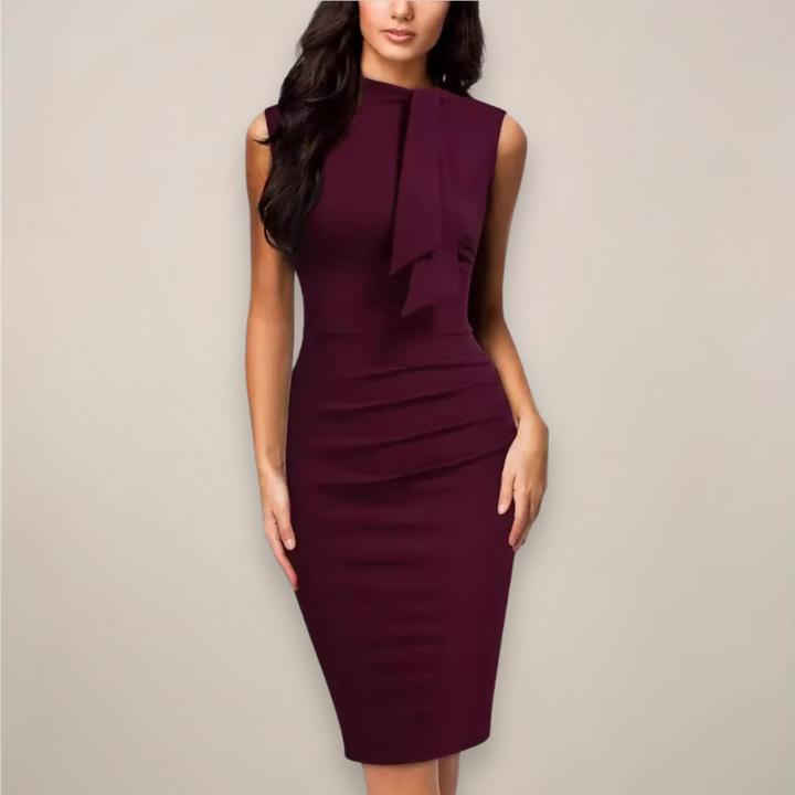 Camille | Bow Neck Sleeveless Ruched Formal Dress