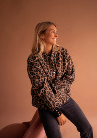 Wildra | Leopard Print Snap-Button Women's Bomber Jackets