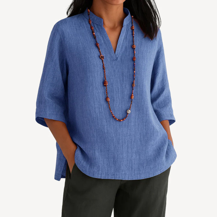 Harbourview | Mandarin Collar Three-Quarter Sleeve Tunic Blouse