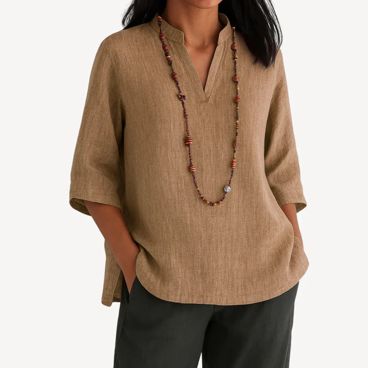Harbourview | Mandarin Collar Three-Quarter Sleeve Tunic Blouse