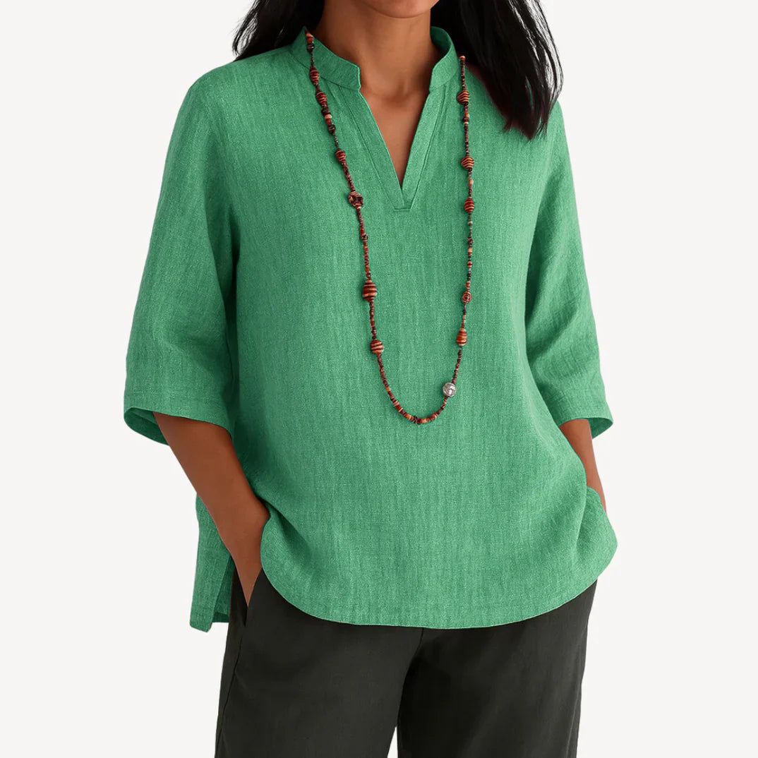 Harbourview | Mandarin Collar Three-Quarter Sleeve Tunic Blouse