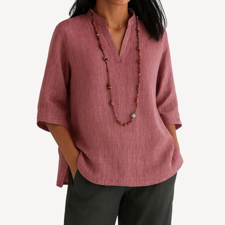 Harbourview | Mandarin Collar Three-Quarter Sleeve Tunic Blouse