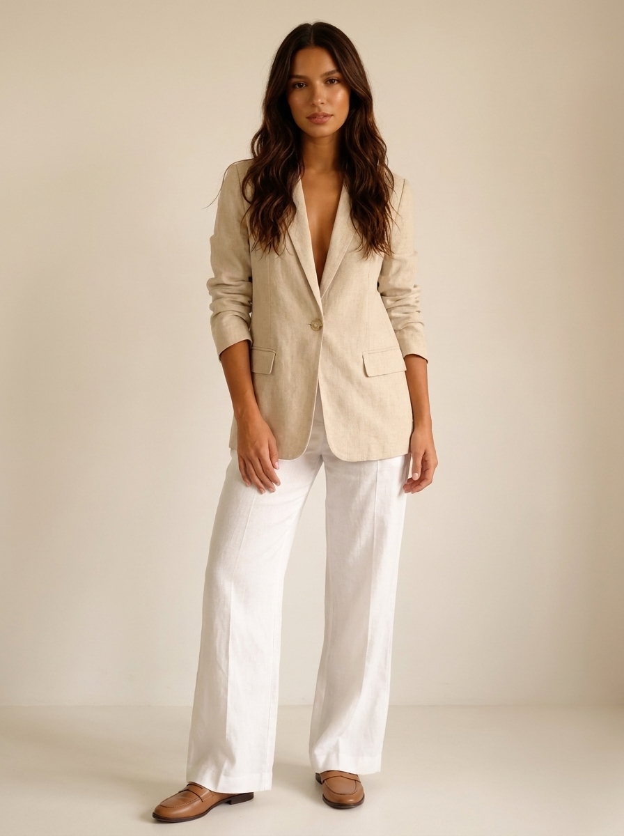 Sandstone | Single Button V-Neck Oversized Tunic Blouse