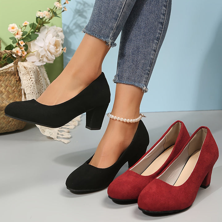 Audrey | Classic Suede Round Toe Block Heels