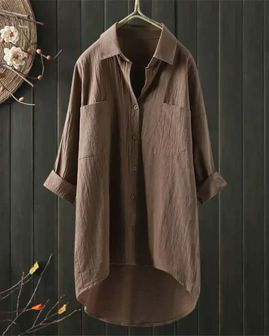 Whitehaven | Dual Pocket Longline Button-Through Linen Blouse
