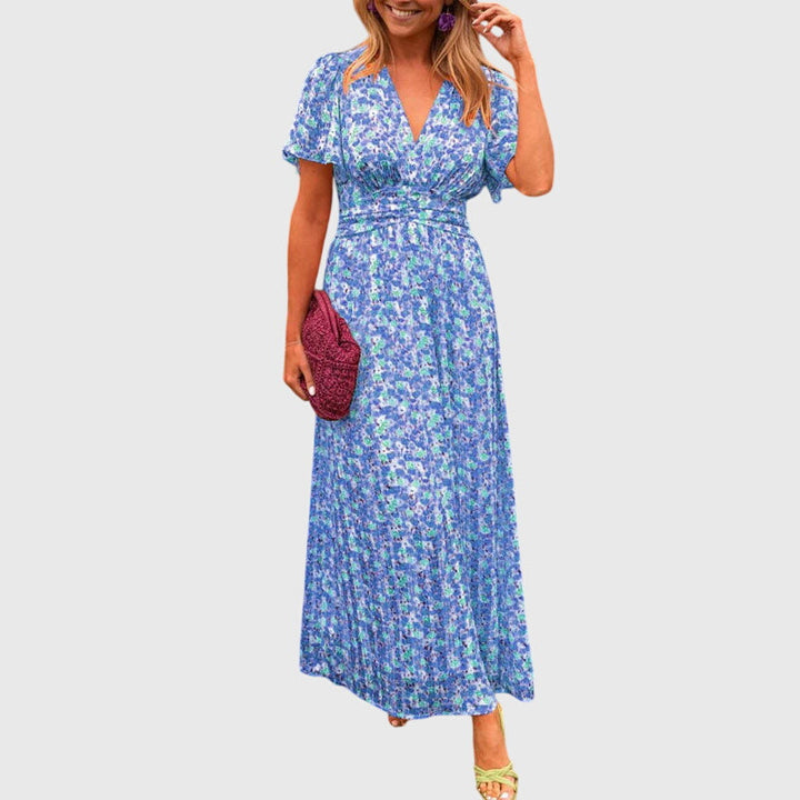 Soleil | Floral Pleated Maxi V-Neck Summer Dress