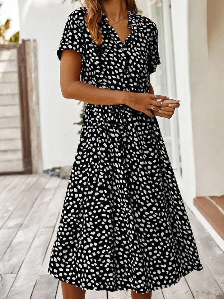 Cosette | Spot Print Drawstring Waist Wedding Guest Dress
