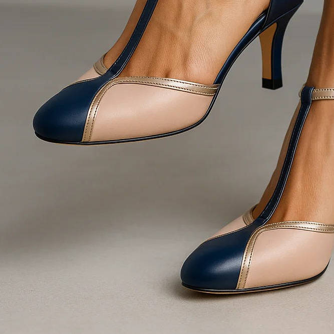 Deco | Two-Tone T-Bar Ankle Strap Stiletto Heels