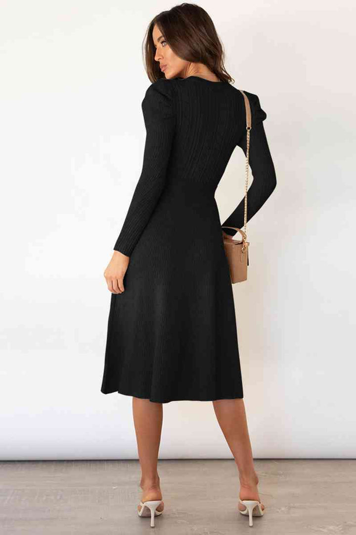 Audrey | Women's Cable Knit Dress with Puff Shoulders