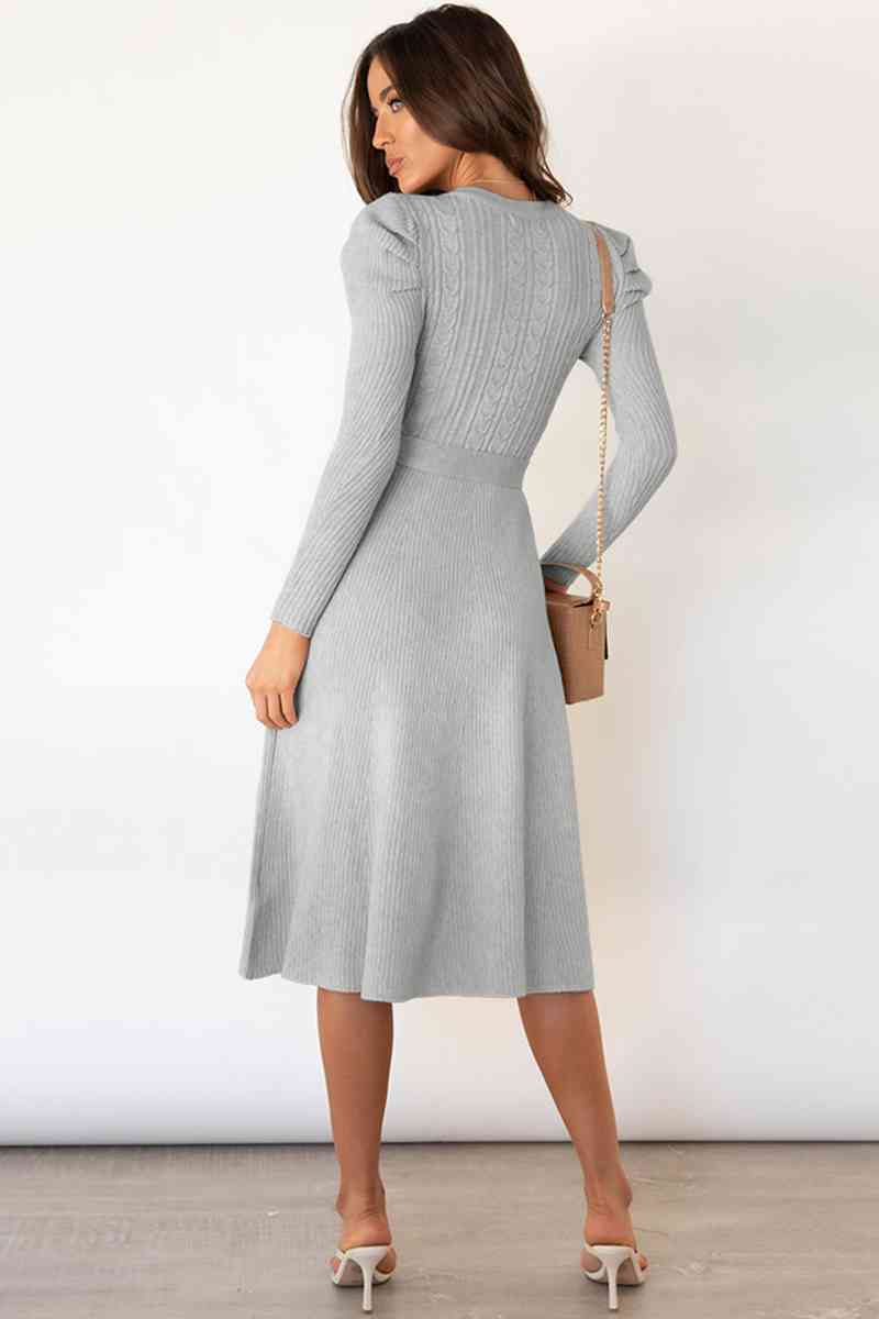 Audrey | Women's Cable Knit Dress with Puff Shoulders