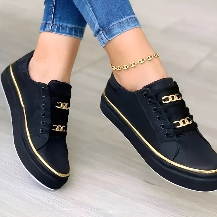 Alexia | Gold Chain Detail Platform Women's Sneakers