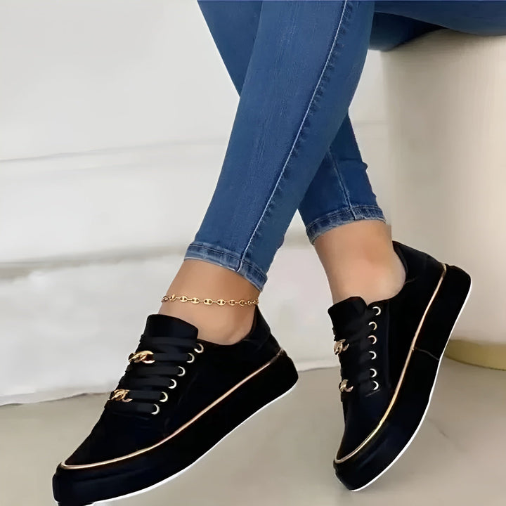 Alexia | Gold Chain Detail Platform Women's Sneakers