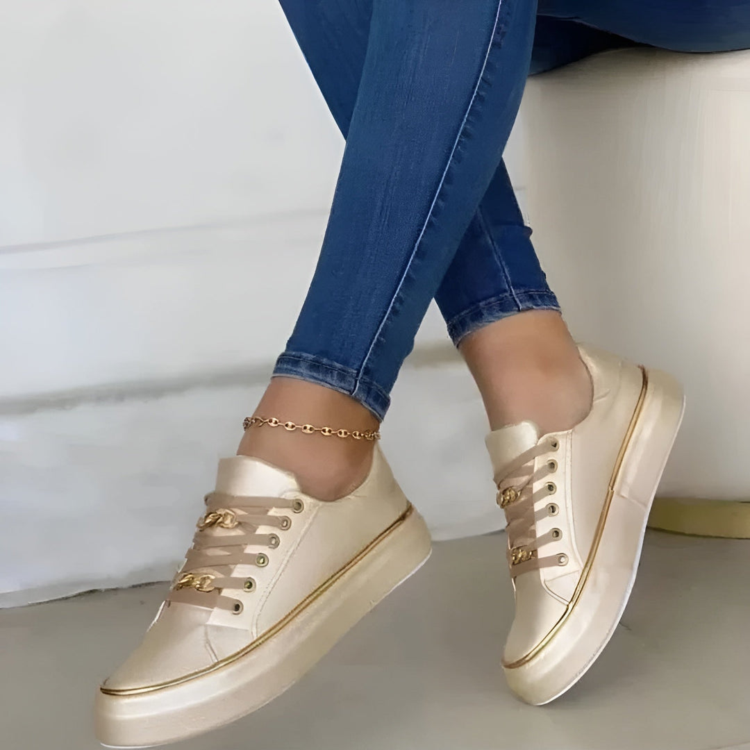 Alexia | Gold Chain Detail Platform Women's Sneakers