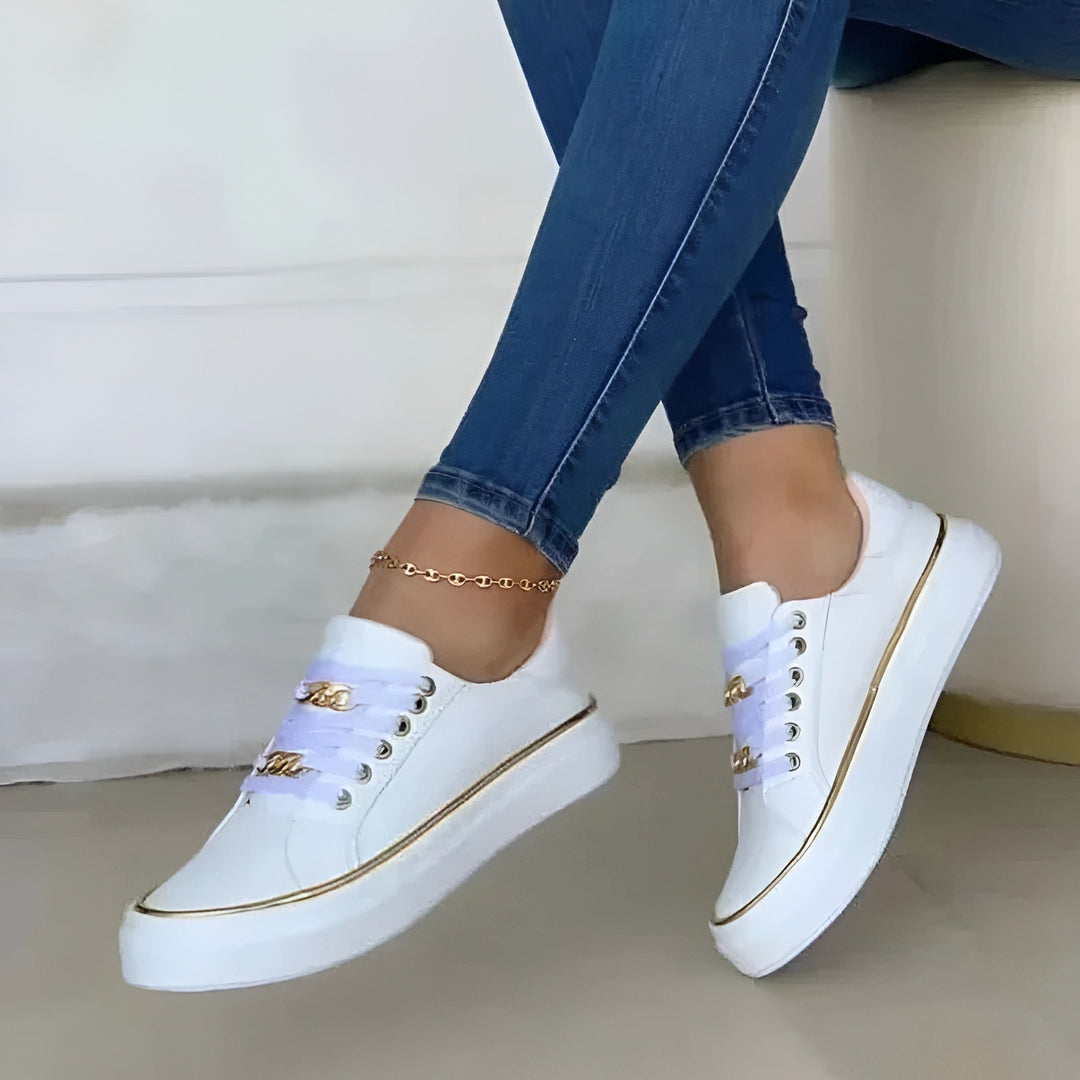 Alexia | Gold Chain Detail Platform Women's Sneakers