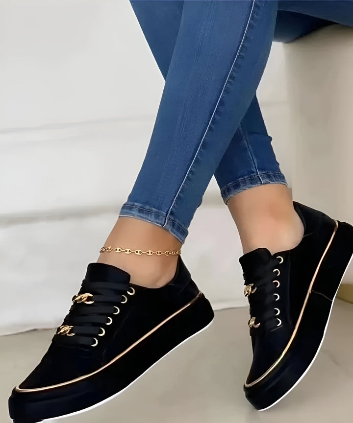 Alexia | Gold Chain Detail Platform Women's Sneakers