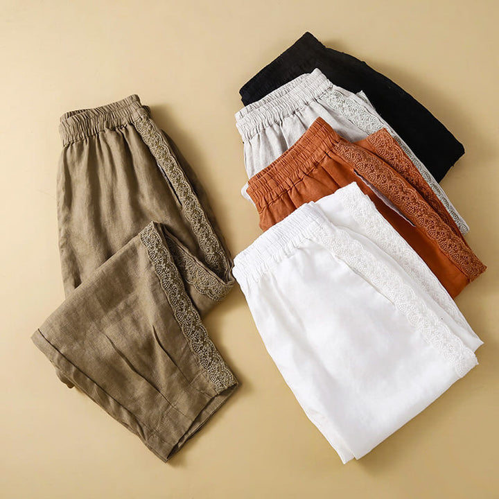 Laceline | Lace-Trim Side Panel Women's Linen Pants
