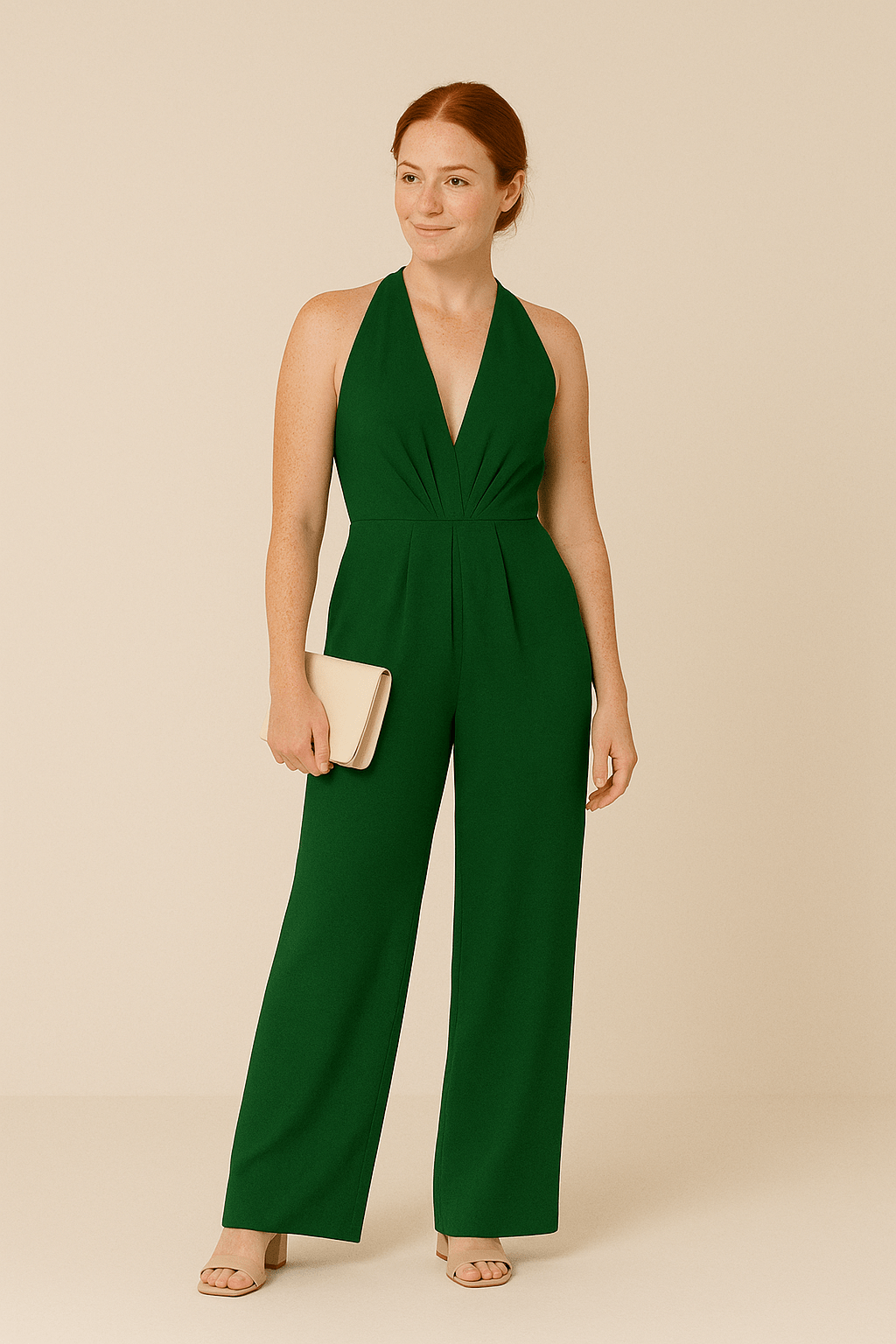 Ashford | Plunge Halter Neck Jumpsuit with Wide Leg Trousers and Pockets