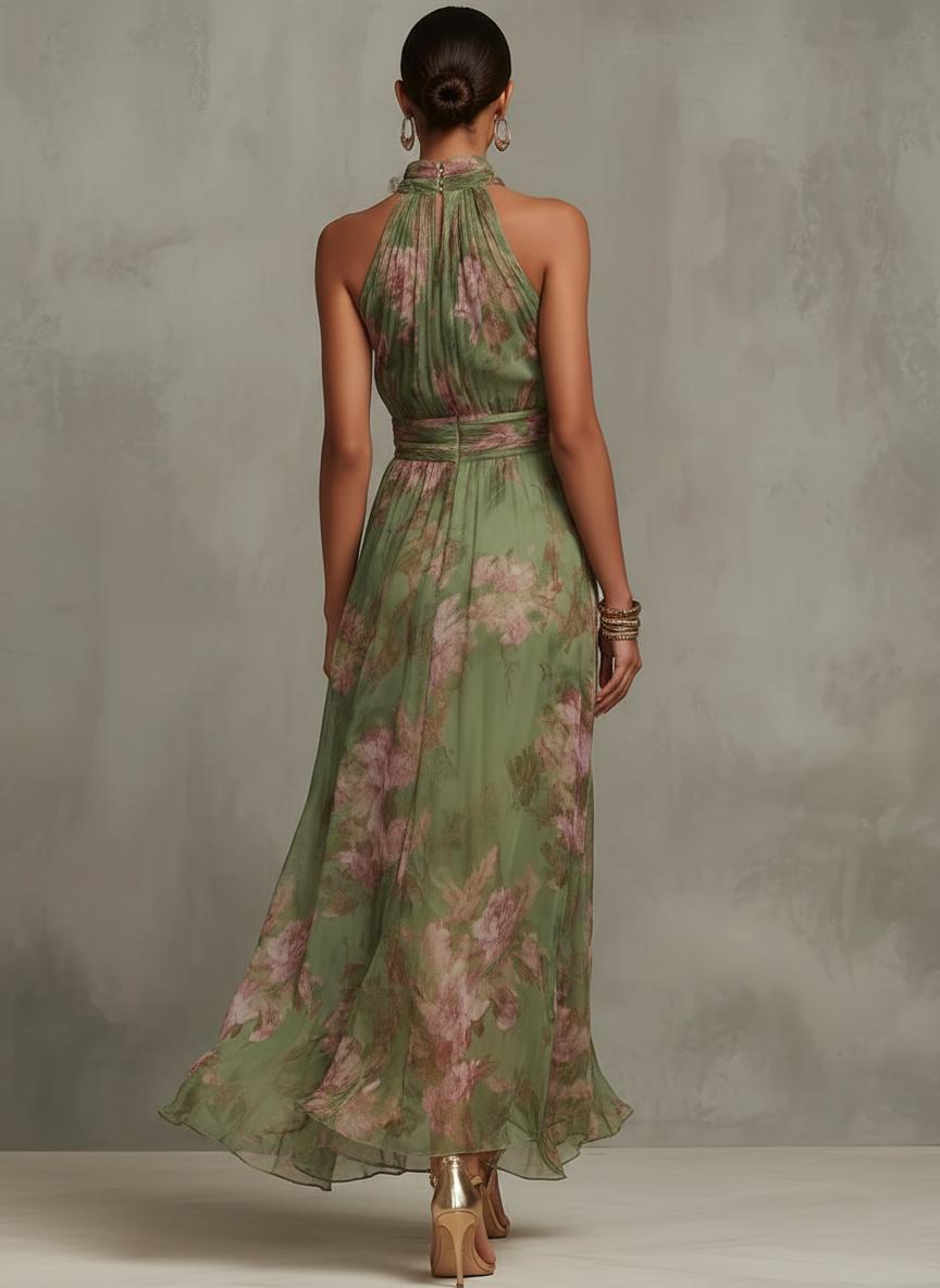 Thessaly | Halter Dress Wedding Guest Floral Maxi