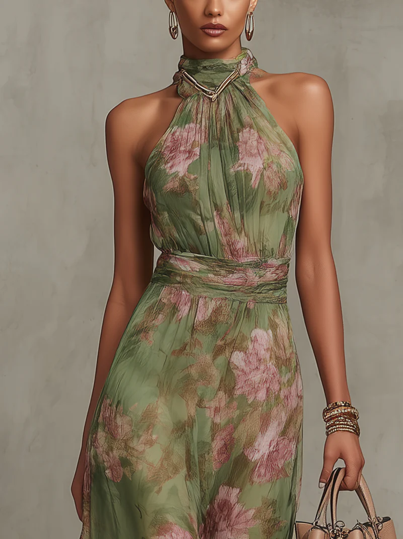 Thessaly | Halter Dress Wedding Guest Floral Maxi
