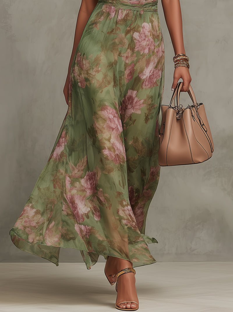 Elodie | Floral Chiffon Gathered Halter Neck Maxi Dress
