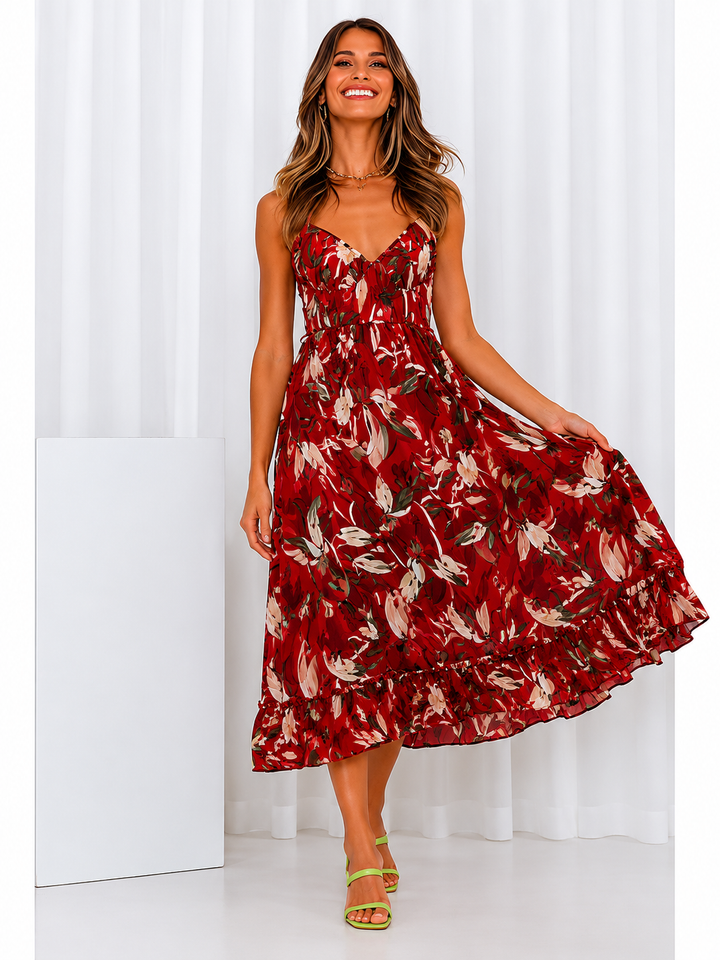 Zahara | Tropical Print Ruffle Hem Wedding Guest Dress