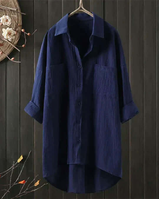 Whitehaven | Dual Pocket Longline Button-Through Linen Blouse